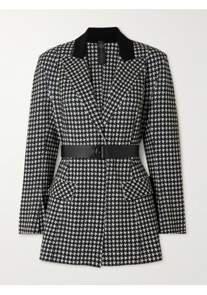 Norma Kamali - Belted Houndstooth Ponte Blazer - Black - xx small,x small,small,medium,large,x large