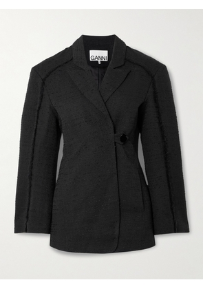 GANNI - Frayed Cotton-blend Bouclé Blazer - Black - EU 34,EU 36,EU 38,EU 40,EU 42,EU 44,EU 46