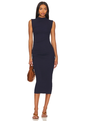 Enza Costa Silk Knit Sleeveless Twist Midi Dress in Navy. Size L. Also in S, XL, XS.