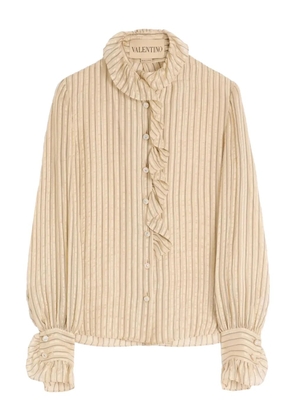 Valentino Garavani ruffle-detail striped shirt - Neutrals