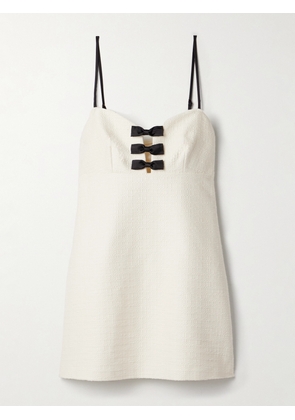 LOVESHACKFANCY - Adelaide Bow-embellished Satin-trimmed Cotton-tweed Mini Dress - Cream - US00,US0,US2,US4,US6,US8,US10