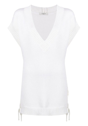 Charlott ribbed-knit V-neck top - White