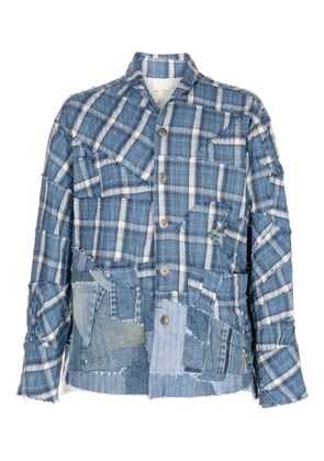 Greg Lauren patchwork checked shirt - Blue