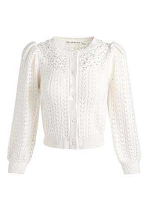 alice + olivia Doris puff-sleeves embellished cardigan - Neutrals