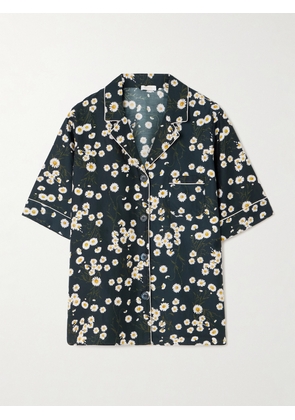 Eres - Romance Je T'aime Piped Floral-print Silk Pajama Top - Black - FR 36,FR 38,FR 40,FR 42,FR 44