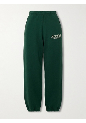 Sporty & Rich - Ny 94 Printed Cotton-jersey Sweatpants - Green - x small,small,medium,large,x large