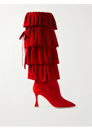 Manolo Blahnik - Mifalone 90 Tiered Ruffled Suede Knee Boots - IT36,IT37,IT37.5,IT38,IT38.5,IT39,IT39.5,IT40,IT41