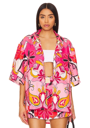 Cin Cin Mirage Bowling Shirt in Pink. Size L. Also in M.