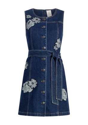 Cinq A Sept Marsha floral-appliqué button-front mini dress - Blue