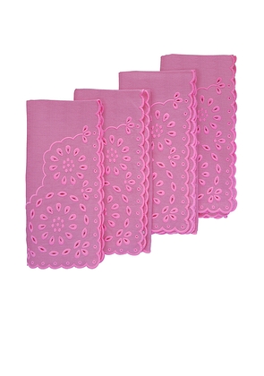 Chefanie Pink Eyelet Dinner Napkins Set Of 4 in Pink.