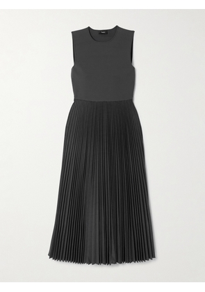 Theory - Pleated Stretch-knit And Satin-crepe Midi Dress - Gray - x small,small,medium,large,x large