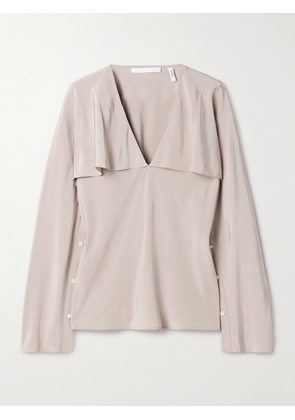 HELMUT LANG - Layered Draped Silk Crepe De Chine Blouse - Brown - xx small,x small,small,medium,large