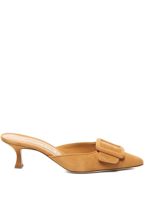 Manolo Blahnik 50mm MAYSALE suede kitten-heel mules - Brown