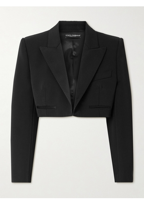 Dolce & Gabbana - Cropped Satin-trimmed Wool-blend Gabardine Blazer - Black - IT38,IT40,IT42,IT44,IT46,IT48,IT50