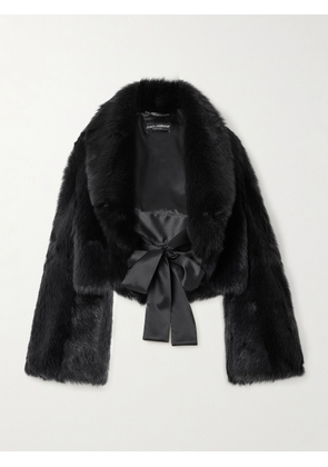 Dolce & Gabbana - Cropped Satin-trimmed Shearling Jacket - Black - IT38,IT40,IT42
