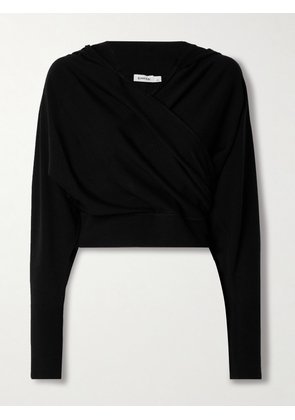 SIMKHAI - Riley Cropped Wrap-effect Merino Wool Hoodie - Black - x small,small,medium,large