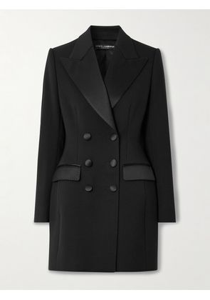 Dolce & Gabbana - Double-breasted Silk-blend Satin-trimmed Wool-blend Twill Coat - Black - IT38,IT40,IT42,IT44,IT46,IT50