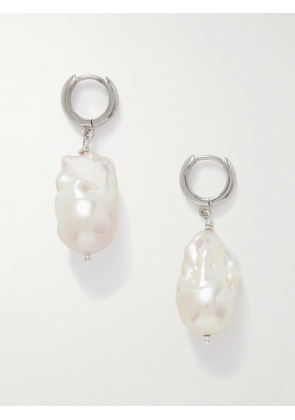 Gohar World - Host Silver Pearl Hoop Earrings - White - One size