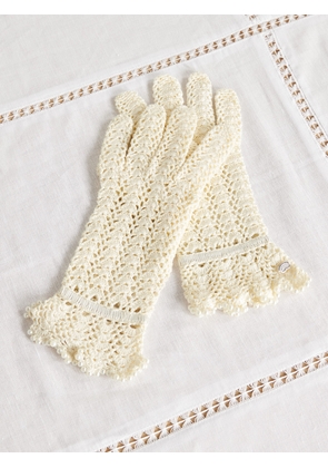 Gohar World - Faux Pearl-trimmed Crocheted Cotton Gloves - White - One size