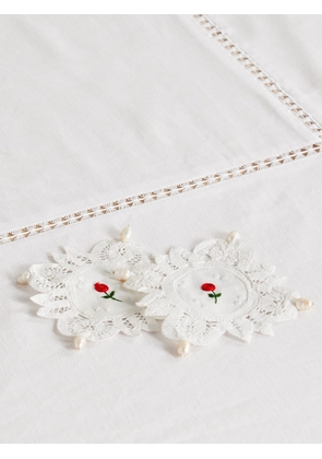 Gohar World - Set Of Two Pearl-embellished Embroidered Cotton-lace Coasters - White - One size