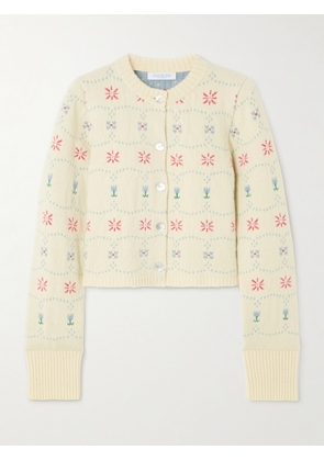 Calle Del Mar - Cropped Cashmere And Silk-blend Jacquard Cardigan - Cream - x small,small,medium,large,x large