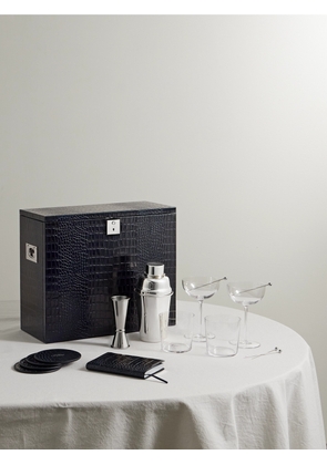 Smythson - Mara Croc-effect Leather Bar Set - Silver - One size