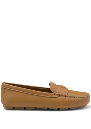 Prada enamel triangle-logo leather loafers - Brown