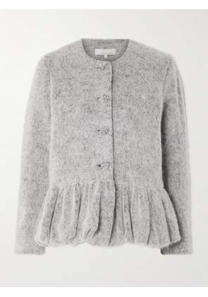 LIBEROWE - Ruffled Brushed-knit Peplum Cardigan - Gray - x small,small,medium,large,x large