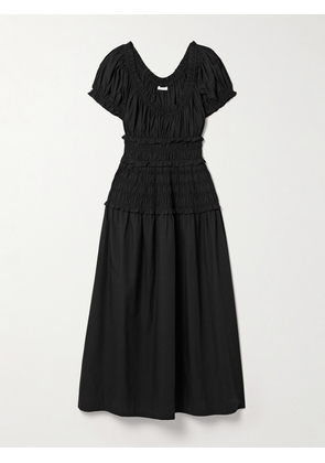 DÔEN - Leanne Shirred Organic Cotton-voile Midi Dress - Black - xx small,x small,small,medium,large,x large,xx large
