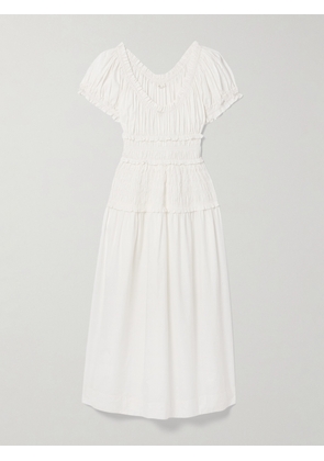 DÔEN - Leanne Shirred Organic Cotton-voile Midi Dress - White - xx small,x small,small,medium,large,x large,xx large