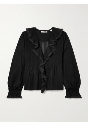 DÔEN - Hardy Lace-trimmed Ruffled Pintucked Organic Cotton-voile Blouse - Black - x small,small,medium,large,x large