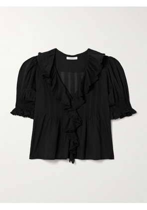 DÔEN - Henri Ruffled Pintucked Organic Cotton-voile Top - Black - xx small,x small,small,medium,large,x large