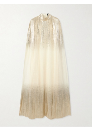 Dima Ayad - Metallic Plissé-tulle Gown And Cape Set - Ivory - XS,S,M,L,XL,XXL,XXXL,XXXXL