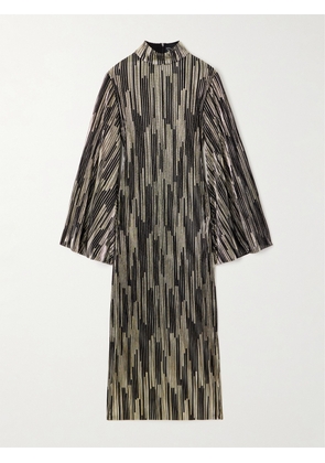 Dima Ayad - Turtleneck Metallic Plissé Midi Dress - XS,S,M,L,XL,XXL,XXXL