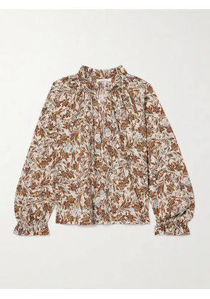 DÔEN - Juna Tie-neck Floral-print Organic Cotton-voile Top - Brown - x small,small,medium,large,x large