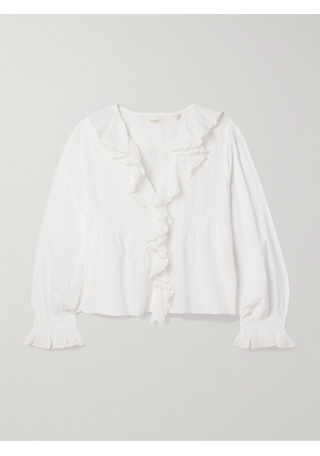 DÔEN - Hardy Lace-trimmed Ruffled Pintucked Organic Cotton-voile Blouse - White - x small,small,medium,large,x large