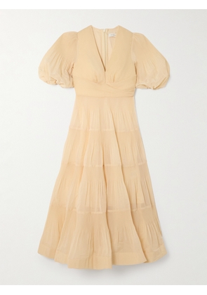 Zimmermann - Tiered Plissé-taffeta Midi Dress - Cream - 00,1,2,3,4