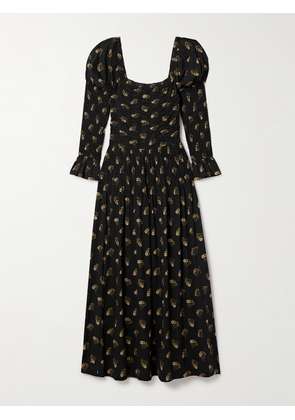 DÔEN - Wilmina Shirred Floral-print Cotton-blend Maxi Dress - Black - x small,small,medium,large,x large