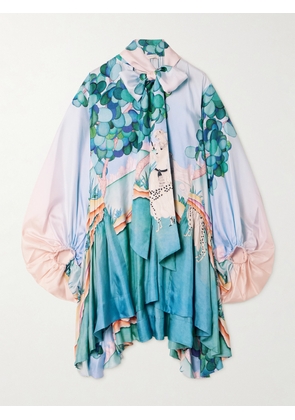 Zimmermann - Eden Billow Pussy-bow Printed Silk Mini Dress - Blue - x small,small,medium,large