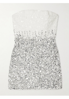 Retrofête - Katalina Strapless Two-tone Sequined Tulle Mini Dress - Silver - xx small,x small,small,medium,large,x large
