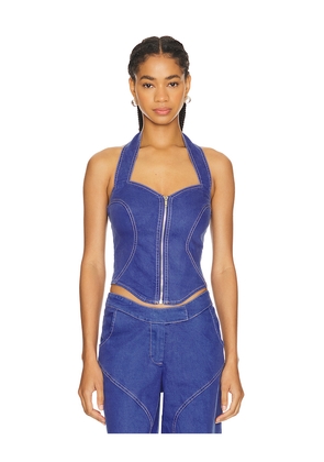 BY.DYLN Ramona Corset Top in Denim-Dark. Size M. Also in S, XS.