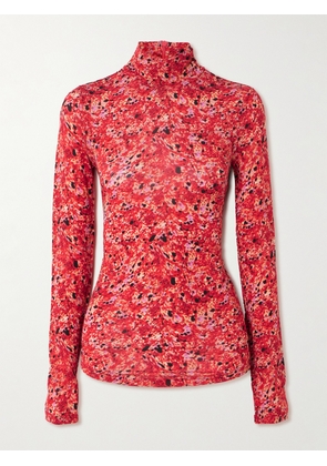 Isabel Marant - Joyela Printed Stretch-mesh Turtleneck Top - Red - FR 34,FR 36,FR 38,FR 40,FR 42,FR 44