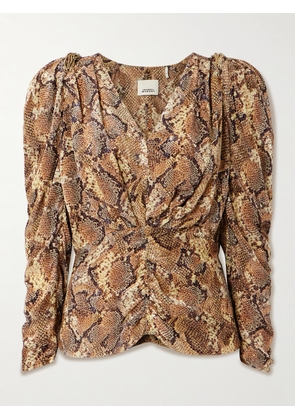 Isabel Marant - Marlin Ruched Snake-print Silk-blend Devoré Blouse - Animal print - FR 34,FR 36,FR 38,FR 40,FR 42,FR 44