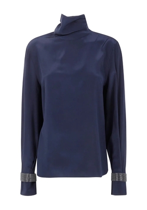 Brunello Cucinelli high-neck embellished-cuff blouse - Blue