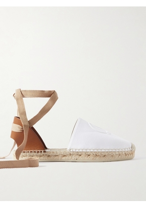 Christian Louboutin - Nanou Lace Tie-detailed Grosgrain-trimmed Leather And Canvas Espadrilles - White - IT35,IT36,IT37,IT38,IT39,IT40,IT41,IT42