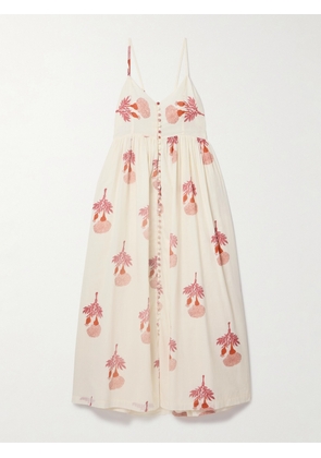 ALIX OF BOHEMIA - Skylar Gathered Floral-print Cotton-voile Midi Dress - Ivory - x small,small,medium,large,x large