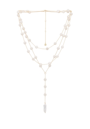 Ettika Pearl Coin Layered Lariat Necklace in Ivory.