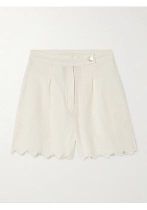Thierry Colson - Walt Scalloped Cotton And Linen-blend Shorts - Off-white - x small,small,medium,large,x large