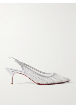 Christian Louboutin - Sporty Kate 55 Crystal-embellished Leather-trimmed Mesh Slingback Pumps - Silver - IT36,IT36.5,IT37,IT37.5,IT38,IT38.5,IT39,IT39.5,IT40,IT40.5,IT41,IT41.5,IT42