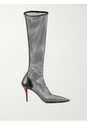 Christian Louboutin - Apostropha 85 Crystal-embellished Leather-trimmed Mesh Knee Boots - Black - IT36,IT36.5,IT37,IT37.5,IT38,IT38.5,IT39,IT39.5,IT40,IT41,IT41.5,IT42